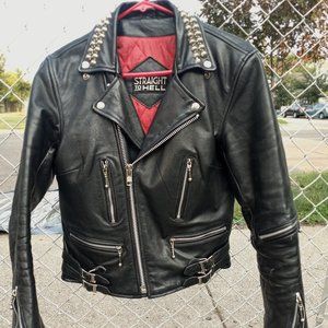 STRAIGHT TO HELL Rock N Roll Motorcycle Leather Jacket Ladys Defector